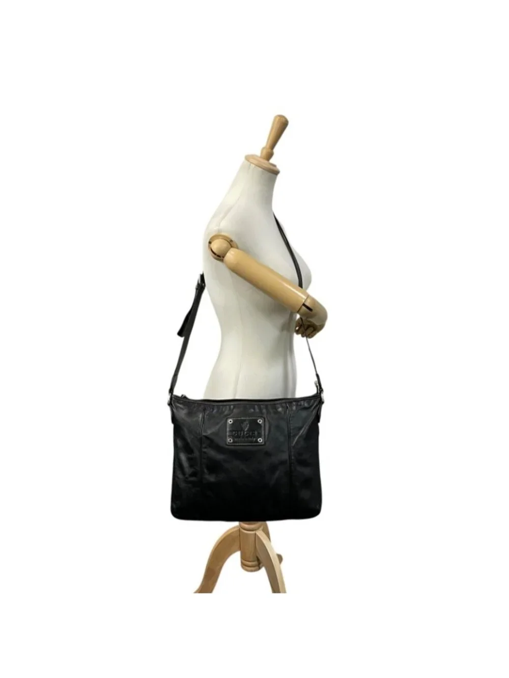 Gucci Interlocking Leather Shoulder Bag Black Silver Crossbody - Picture 4 of 10